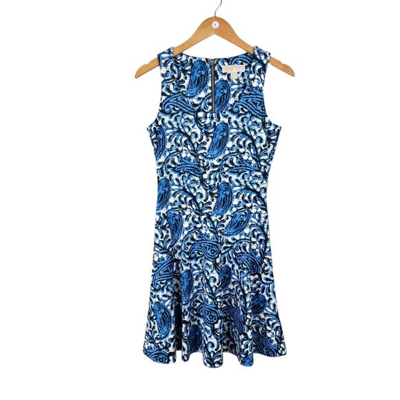 MICHAEL Michael Kors Blue White Bold Paisley Sleeveless Fit & Flare Dress - Picture 8 of 12